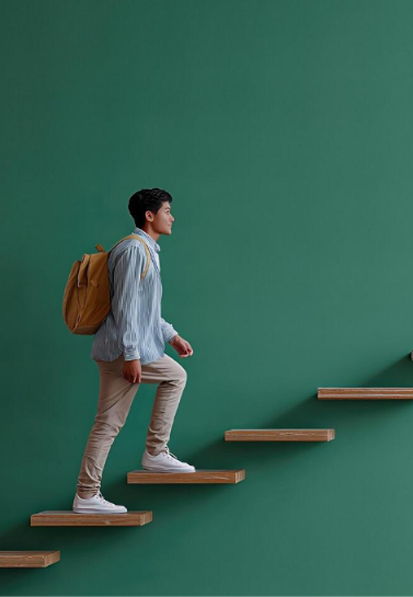 A person climbing steps toward transformation